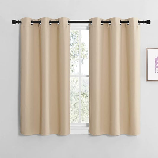 NICETOWN Room Darkening Curtain Panels for Cafe, Biscotti Beige, 2 Panels, W34 x L36 inch, Thermal Insulated Grommet Room Darkening Draperies/Drapes for Window