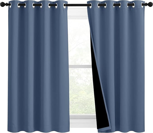 NICETOWN Stone Blue 100% Blackout Curtains 54 inches Long, Thermal Insulated Full Blackout 2-Layer Lined Drapes, Energy Efficiency Window Draperies for Boy's Room (2 Panels, 46-inch W)