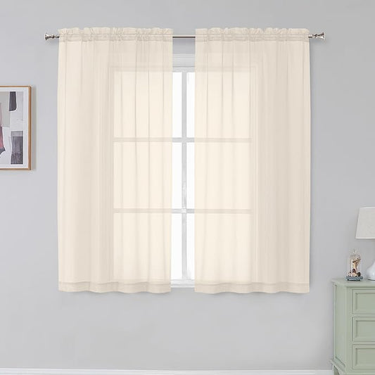 Simplebrand Rod Pocket Top Solid Voile Sheer Curtains for Bedroom, 54 Inch Length Drapes Set of 2, Lightweight and Light Filtering Elegant Curtains Panels Window Treatment, 42W×54L, Cream