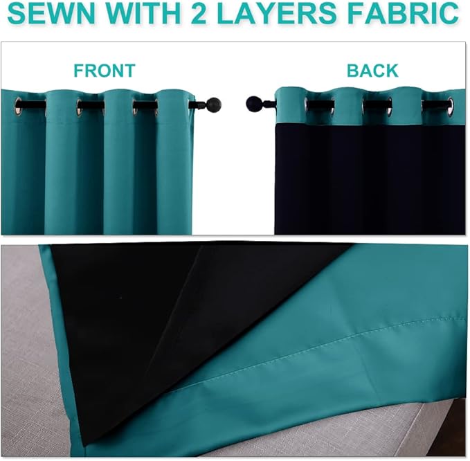 NICETOWN Peacock Teal Blackout Curtains 84 inches Long, Full Light Blocking Drapes with Black Liner for Nursery, Thermal Insulated Draperies for Hall, Villa (2 Pieces, 42" Wide Each Panel)