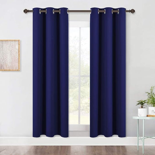 NICETOWN Blackout Window Curtains 70" L, 2 Panels, 34 inch, Royal Blue, Grommet Top Room Darkening Thermal Insulated Vertical Window Drapes Modern for Flat/Apartment