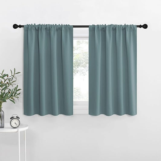 NICETOWN 2 Panels Blackout Curtains, Rod Pocket Thermal Insulated Drapes for Kitchen, Heavy Duty Small Window Treatment for Dorm Room, Studio Apartment, Basement (Greyish Blue, W42 x L30)