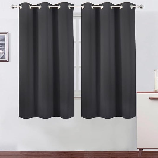 LEMOMO Blackout Curtains 42 x 63 inch/Dark Grey Curtains Set of 2 Panels/Thermal Insulated Room Darkening Bedroom Curtains