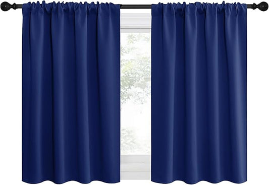 NICETOWN RV Blackout Curtains for Camper Windows, Navy Blue, 34" x 36", Set of 2, Kitchen Curtains, Short Blackout Drapes, Thermal Insulated Rod Pocket Window Treatment Draperies for Nursery