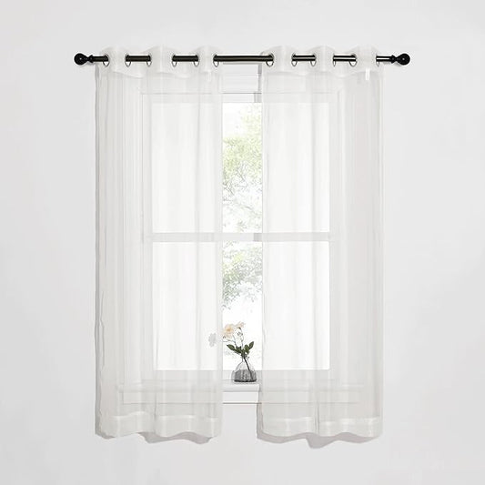 NICETOWN Sheer Curtains for Bedroom Windows, Grommet Casual Soft Voile Sheer Panels with Light Filter Window Treatments for Nursery/Bedroom, Beige, Set of 2, W37 x L63