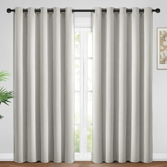 Yakamok Blackout Curtains Room Darkening Thermal Insulated Window Panels,Solid Grommet Top Drapes for Bedroom/Living Room(62Wx84L, Light Beige, 2 Panels)