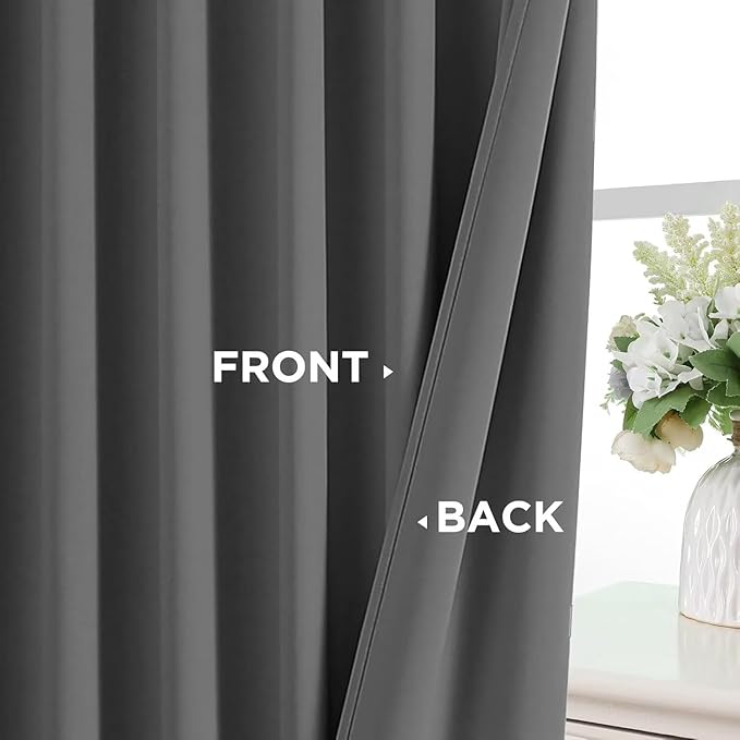 Joydeco Blackout Curtains 90 Inch Length 2 Panels Set, Thermal Insulated Long Curtains& Drapes 2 Burg, Room Darkening Grommet Drapes for Bedroom Living Room Window (Light Grey, W52 x L90 Inch)