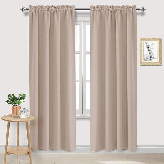 DWCN Blackout Curtains for Living Room Thermal Insulated, Energy Saving & Noise Reducing Bedroom Curtains, Camel, W 52x L 84 Inch, Set of 2 Rod Pocket Curtain Panels