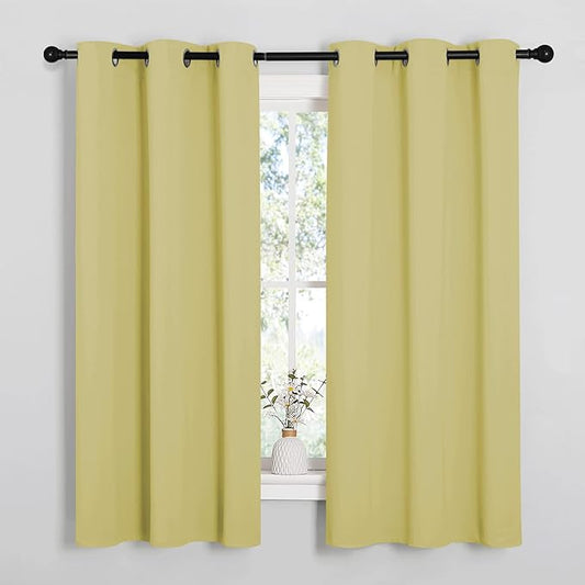 NICETOWN Room Darkening Curtains for Kitchen, Paler Yellow, Set of 2, 42 inches Wide by 50 inches Long, Window Treatment Thermal Insulated Solid Grommet Room Darkening Curtains/Drapes for Bedroom