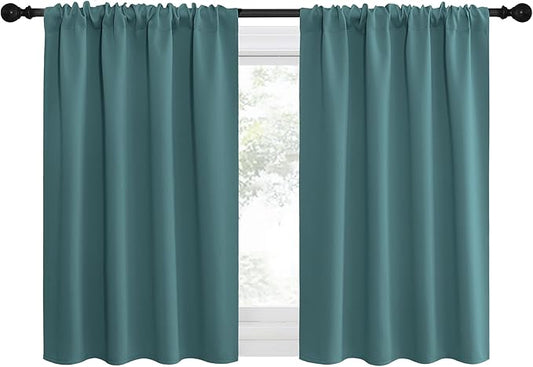 NICETOWN Kitchen Curtains, Sea Teal, 34" x 40", Set of 2, Short Blackout Curtains & Drapes, Thermal Insulated Rod Pocket Window Treatment Draperies for Nursery