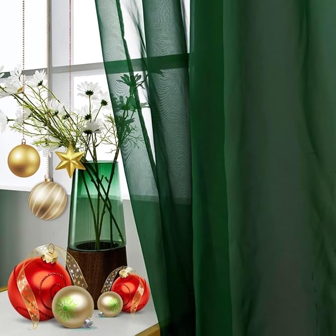SpaceDresser Foliage Green Sheer Curtains 4 Panels Rod Pocket Semi-Sheer Curtain 108 Inches Long Light Filtering Voile Window Drapes for Bedroom Living Room Kitchen, Each 52W x 108L