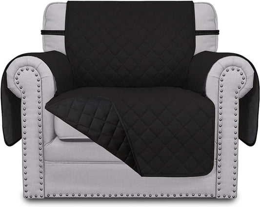 Easy-Going Chair Sofa Slipcover Reversible Sofa Cover Water Resistant Couch Cover Furniture Protector Cover with Elastic Straps for Pets Kids Children Dog Cat (Chair, Black/Black)