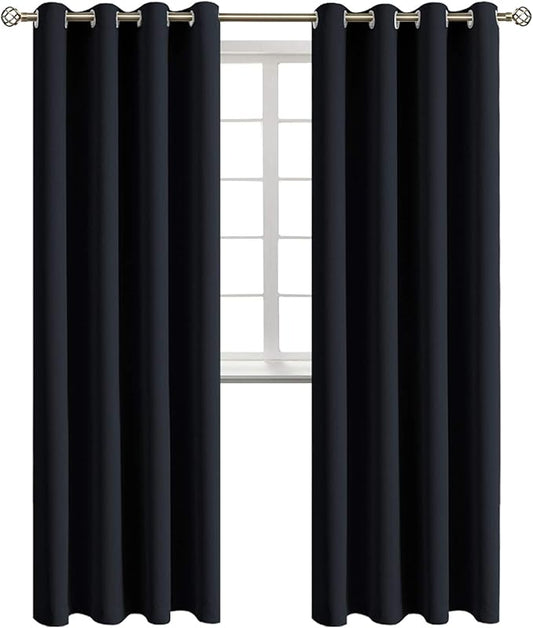 BGment Blackout Curtains - Grommet Thermal Insulated Room Darkening Bedroom and Living Room Curtains, Set of 2 Panels (52 x 108 Inch, Black)