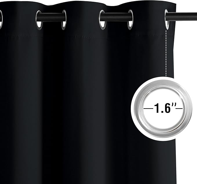NICETOWN Room Darkening Draperies Curtains Panels, 2 Panels Black W52 x L96