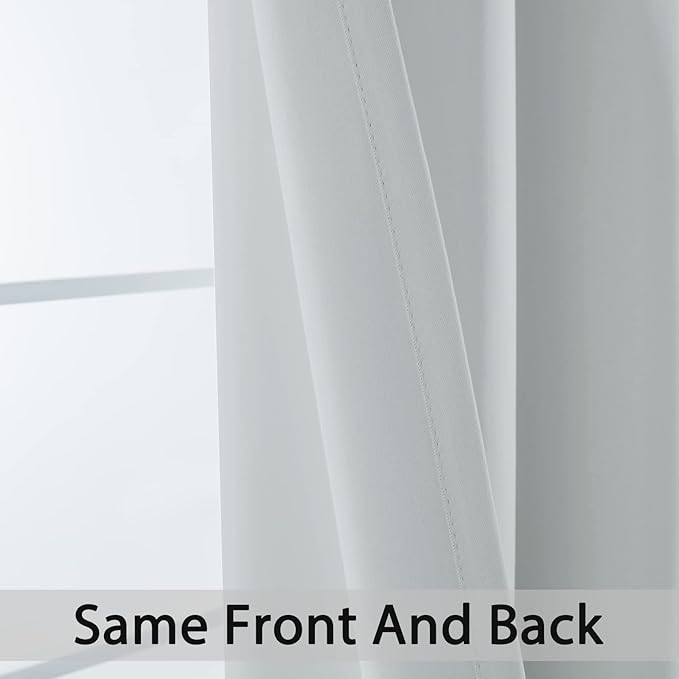 Yakamok 72 Inch Length 100% Blackout Curtains for Bedroom, Light Blocking Drapes Room Darkening Thermal Insulated Solid Grommet Panels for Living Room(38Wx72L, Greyish White, 2 Panels)