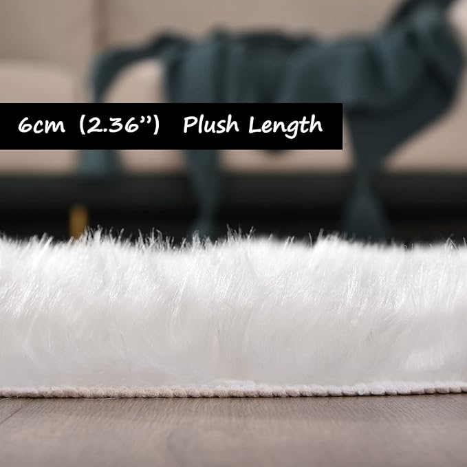 Goolela White Round Rug 4ft Circle Fluffy Fuzzy Sheepskin Rug for Bedroom Bedside Living Room Dorm Furry Shag Faux Fur Carpet