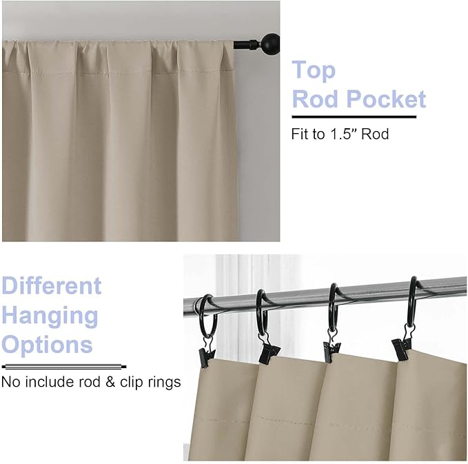 Simplebrand Ava Biscotti Beige Short Blackout Curtains for Bedroom 54 Inches Long 2 Panels Set, Solid Thermal Insulated, Energy Saving Window Treatment Curtains Blackout Drapes, W40 x L54 Inch