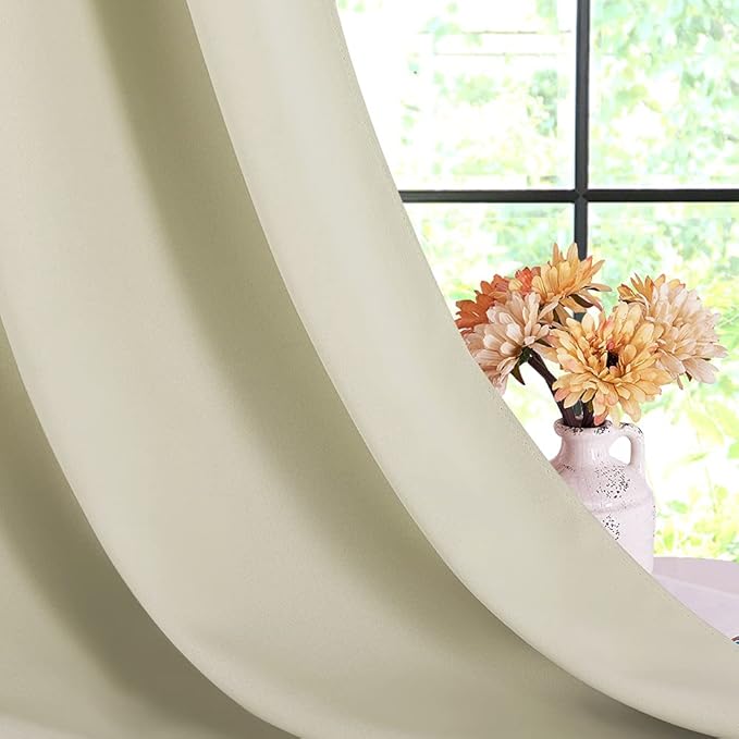 NICETOWN Room Darkening Draperies Window Curtain Panels, Thermal Insulated Grommet Room Darkening Curtains for Bedroom (Beige, 2 Panels, W70 x L108 -inch)