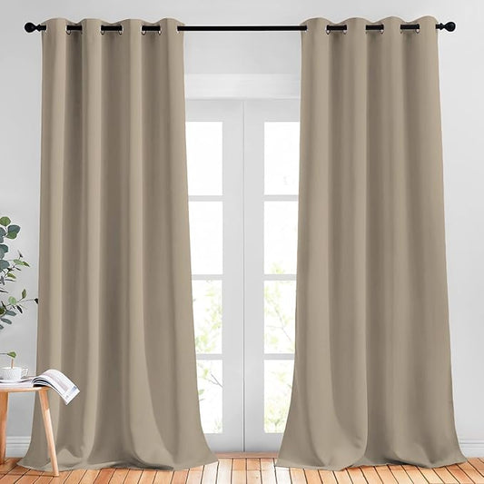 NICETOWN Taupe Blackout Curtains for Living Room, Grommet Thermal Insulated Room Darkening Window Treatments Sound Proof Drapes for Bedroom/Boys Room, 2 Panels, W52 x L90