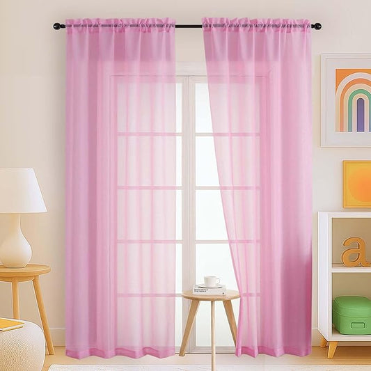 Light Pink Sheer Curtains 84 Inches Long 2 Panels, Elegant Airy Transparent Light Filtering Window Curtains, Window Drapes for Living Room Bedroom, Top Dual Rod Pocket Design, 2x42Wx84L Inches
