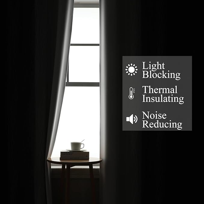Estelar Textiler Full Room Darkening Blackout Curtains 72 Inch Length 2 Panels Set, Ombre Greyish White and Black Thermal Insulated Full Light Blocking Grommet Blackout Drapes for Bedroom, 42Wx72L