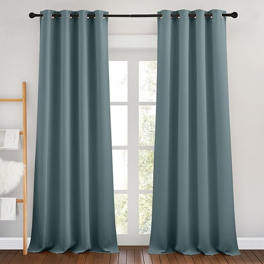 NICETOWN Greyish Blue Curtains 102 inches Long, Grommet Thermal Insulated Solid Blackout Curtains Privacy Window Treatments for Bedroom/Living Room, W46 x L102, 2 Panels
