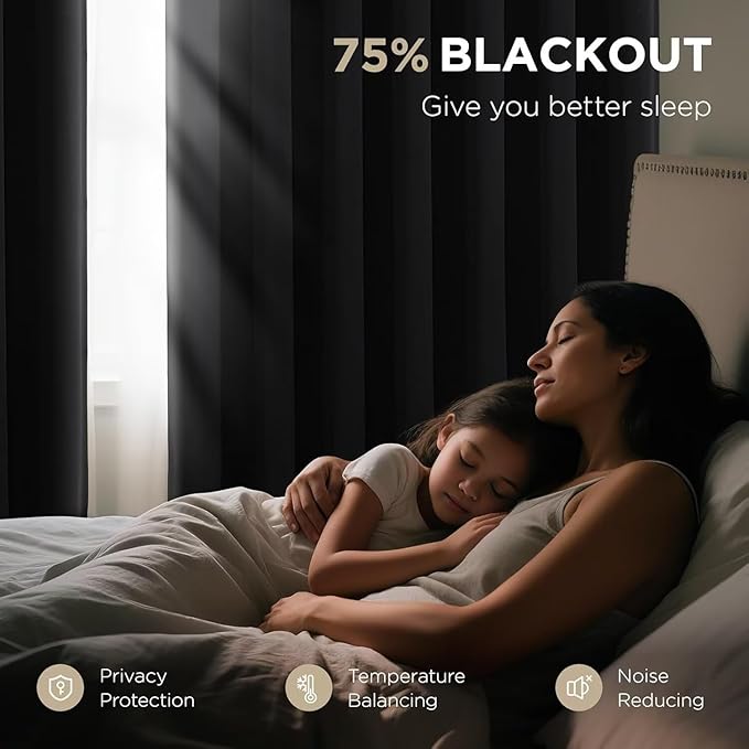 Joydeco Blackout Curtains 84 Inch Length 2 Panels Set, Thermal Insulated Long Curtains& Drapes 2 Burg, Room Darkening Drapes for Bedroom Living Room (Black, W37 x L84 Inch)