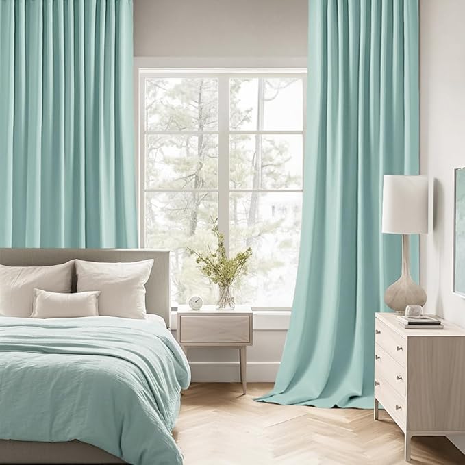 MIULEE Aqua Back Tab Blackout Curtains 72 Inches Long 2 Panels Set for Living Room Bedroom Privacy, Rod Pocket/Pinch Pleat Thermal Insulated Room Darkening Pleated Light Blocking Drapes