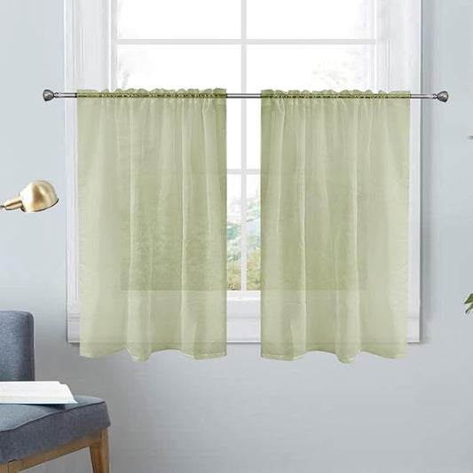 SpaceDresser Basic Rod Pocket Sheer Voile Window Curtain Panels Sage Green 1 Pair 2 Panels 26 Width 30 Inch Long for Kitchen Bedroom Children Living Room Yard（Sage Green，26Wx 30L）