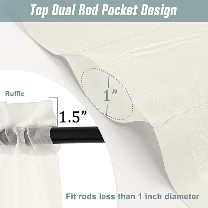 Ivory Small Sheer Curtains 2 Panels Set, Kitchen Curtains 36 Inch Length, Elegant Light Filtering Short Window Drapes for Living Room Bedroom, Dual Rod Pocket Design, 2x42Wx36L Inches