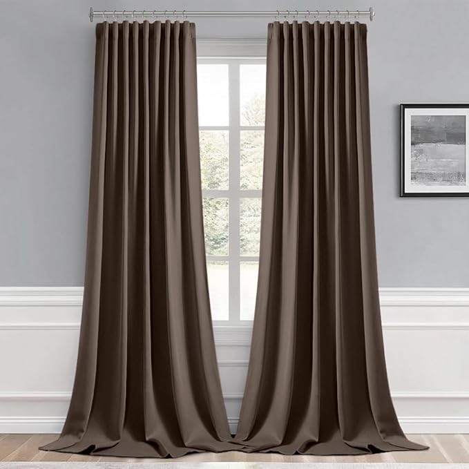 MIULEE Chocolate Brown Back Tab Blackout Curtains 102 Inch Long 2 Panels Set for Bedroom, Rod Pocket/Pinch Pleated Thermal Insulated Living Room Darkening Light Blocking Floor to Ceiling Drapes