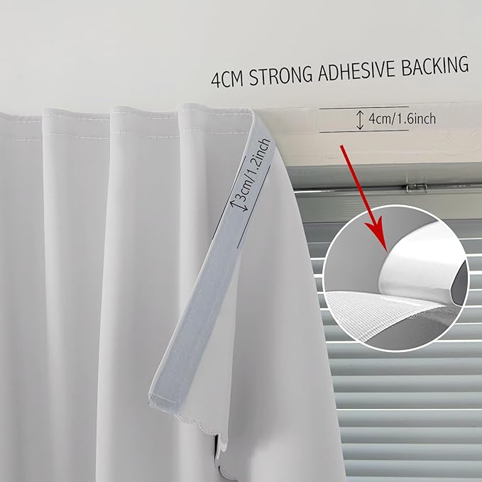 Blackout Curtains for Bedroom Sticky Curtain Blackout Window Cover Self Adhesive Curtains Rod No Drillng, 47" W X 84" L, Light Grey, 1 Panel
