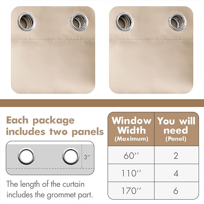 MIULEE Blackout Curtains for Bedroom Living Room Thermal Insulated Room Darkening Grommet Top Solid Light Blocking Drapery Set of 2 Window Panels 52 x 92 Inches Beige