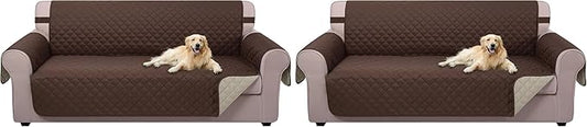 U-NICE HOME Reversible Sofa Cover Couch Cover for Dogs with Elastic Straps Water Repellent Furniture Protector for Pets Couch Cover for 3 Cushion Couch (Sofa, Coffee/Beige) (Pack of 2)