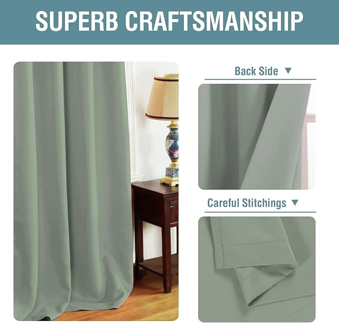 H.VERSAILTEX Blackout Curtain for Living Room Thermal Insulated Window Treatment Curtain Extra Long 108 inch Length Energy Saving Solid Grommet Blackout Drape, One Panel, Sea Grass, 52" W x 108" L