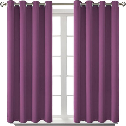 BGment Room Darkening Curtains 45 Inches Long - Grommet Thermal Insulated Drapes Window Treatment Curtains for Bedroom, 2 Panels, 52 x 45 Inch, Eggplant Purple