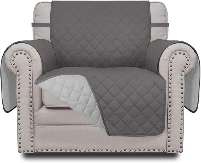 Easy-Going Chair Sofa Slipcover Reversible Sofa Cover Water Resistant Couch Cover Furniture Protector Cover with Elastic Straps for Pets Kids Children Dog Cat (Chair, Gray/Light Gray)