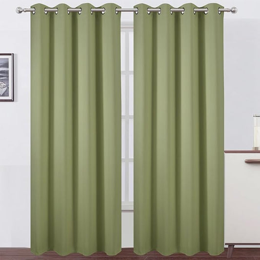 LEMOMO Blackout Curtains 66 x 84 inch/Sage Green Curtains Set of 2 Panels/Thermal Insulated Room Darkening Bedroom Curtains