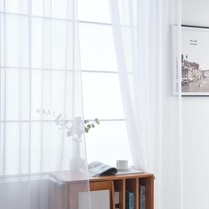 SpaceDresser Sheer White Curtains 4 Panels Rod Pocket Semi-Sheer Curtain 54 Inches Long Light Filtering Voile Window Drapes for Bedroom Living Room Kitchen, Each 52W x 54L