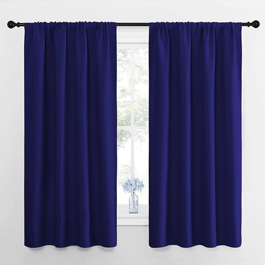 NICETOWN Kitchen Curtains, Short Blackout Drapes, Navy Blue, 34" Wide by 54" Long, 2 PCs, Thermal Insulated Blackout Curtain Panels for Kids Room, Play Room
