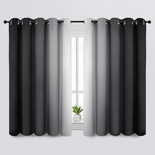 SimpleHome Ombre Room Darkening Curtains for Bedroom, Gradient Black to Grey White Light Blocking Thermal Insulated Grommet Window Curtain/Drapes for Living Room,2 Panels, 70x63 inches Length