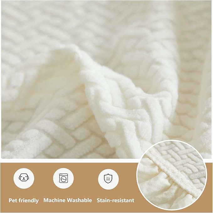 Couch Cushion Covers for Sofa Couch Covers Wear-Resistant Universal Sofa Cover Washable Stretch for Sectional Slipcovers (Texture-Cream White,Extra Large Single Seat Cover)