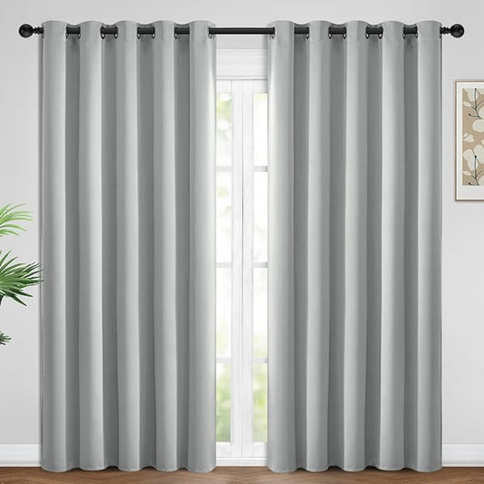 Yakamok Blackout Curtains Room Darkening Thermal Insulated Window Panels,Solid Grommet Top Drapes for Bedroom/Living Room(62Wx96L, Light Grey, 2 Panels)