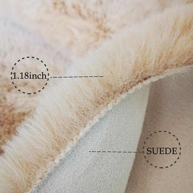 Ghouse Ultra Soft Faux Rabbit Fur Rug 5x7, Machine Washable Area Rugs for Bedroom Fluffy Rugs for Living Room, no-Shedding Carpet Sheepskin Rug Light Brown Beige