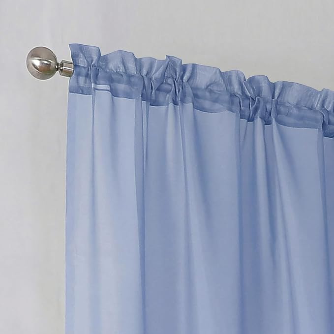 Simplebrand Rod Pocket Top Solid Voile Sheer Curtains for Bedroom, 54 Inch Length Drapes Set of 2, Lightweight and Light Filtering Elegant Denim Curtains Panels Window Treatment, 42W×54L, Denim