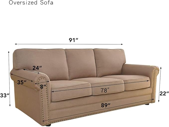 Easy-Going Stretch Oversized Sofa Slipcover 1-Piece Sofa Cover Furniture Protector Couch Soft with Elastic Bottom for Kids, Polyester Spandex Jacquard Fabric Small Checks Cream
