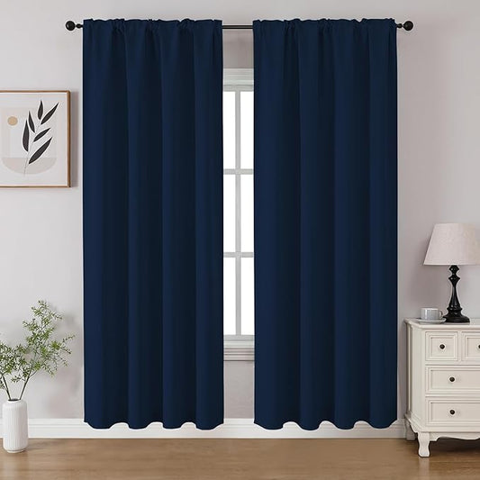 CUCRAF Navy Blue Blackout Curtains 72 inch Length 2 Panels Set, Rod Pocket Room Darkening Drapes for Bedroom Living Room, Insulated Thermal Light Blocking Window Curtain (W52 x L72 Inch)