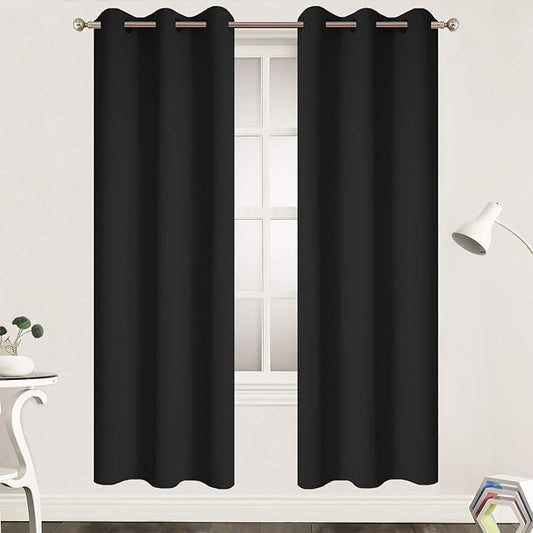 Yakamok 72 Inch Long Blackout Curtains for Bedroom, Thermal Insulated Grommet Drapes for Living Room, 38W x 72L, Black, 2 Panels
