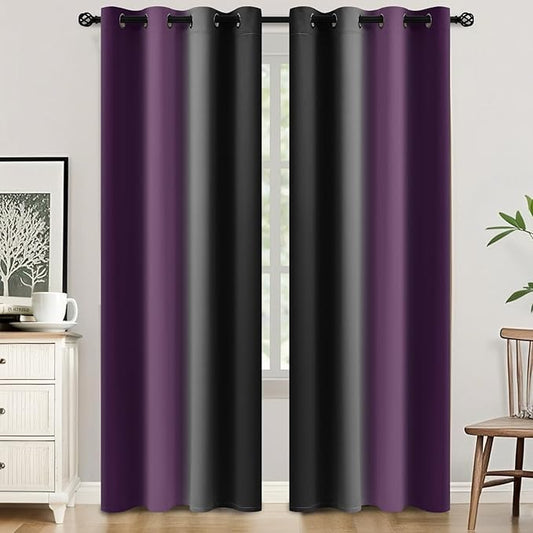 SimpleHome Ombre Room Darkening Curtains 84 inches Length for Bedroom,Grommet Gradient Light Blocking Purple and Black Window Curtains for Living Room,2 Panels, 52x84 inches