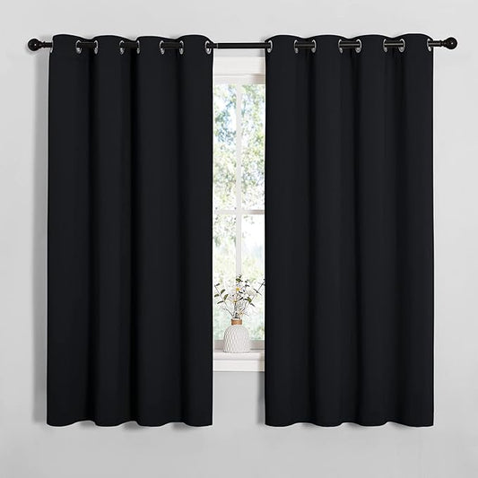 NICETOWN Blackout Curtain Panels for Bedroom, 2 Panels, W52 x L60-inch, Black, Thermal Insulated Grommet Top Blackout Draperies and Drapes for Basement